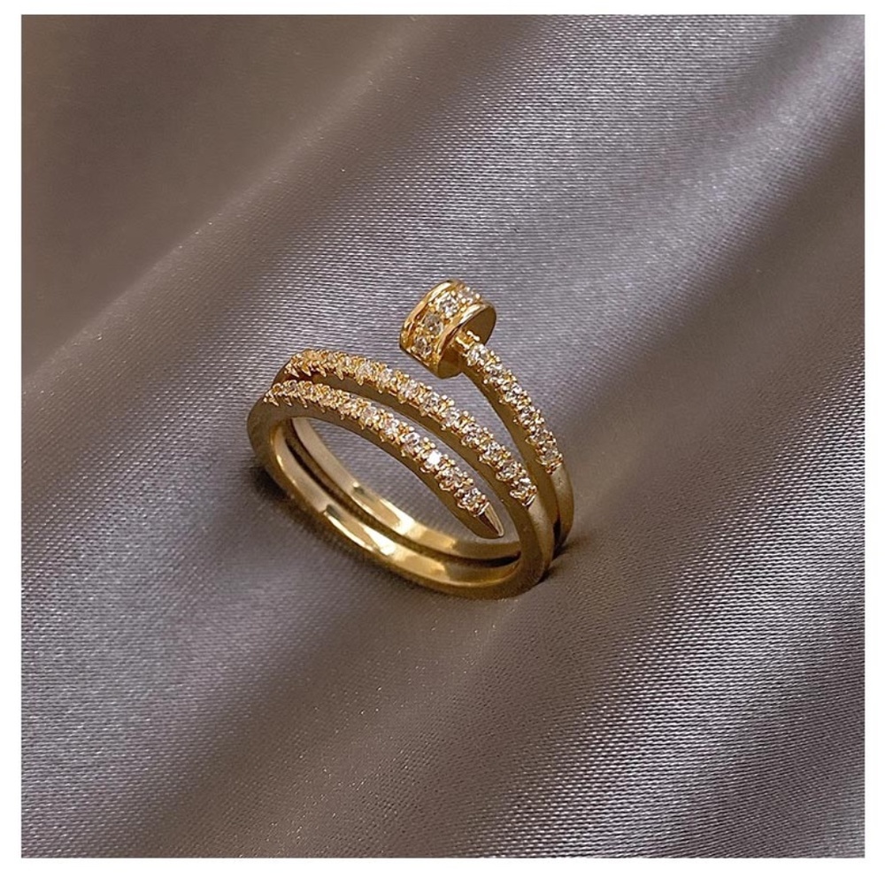 Women's Gold Plated Screw Pave Statement Ring
